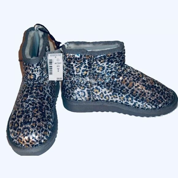 NWT 7 Aeropostale Sequin Metallic Slippers Booties Boots animal print - Picture 4 of 7